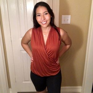 Burnt Orange Faux Wrap Top